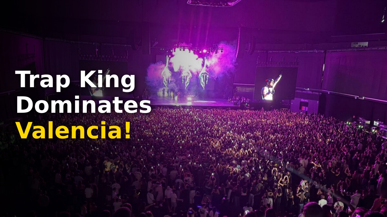 Bryant Myers on stage at Roig Arena Valencia 2026 during a career recap concert