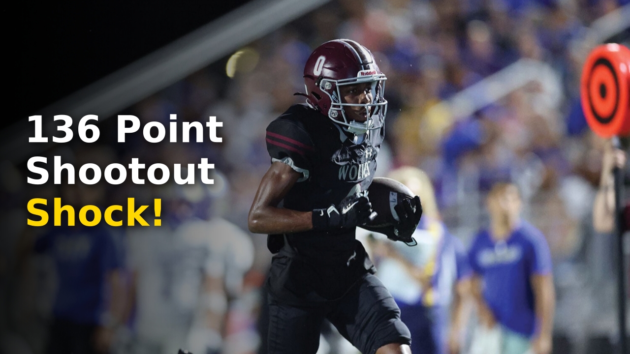 Davenport High School Football players celebrating a touchdown during a 70-66 game against Kerrville Tivy