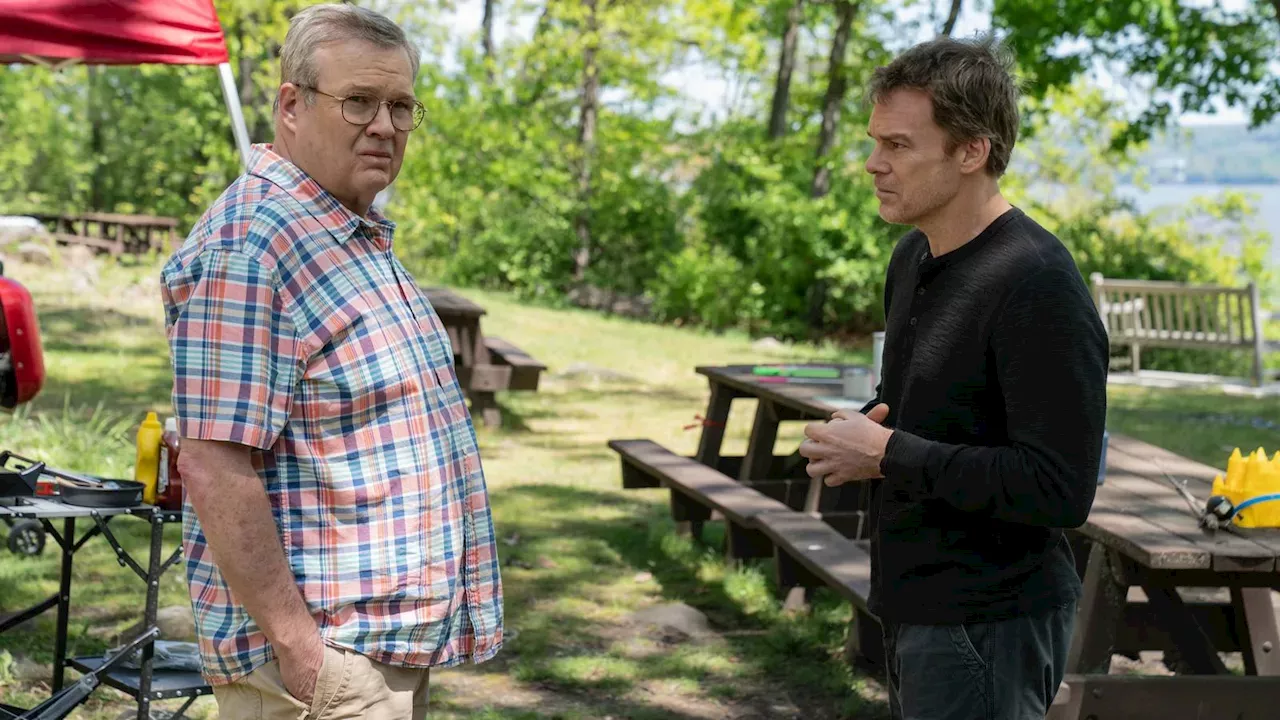 Dexter Resurrection season 2 promo image featuring Michael C. Hall and Eric Stonestreet