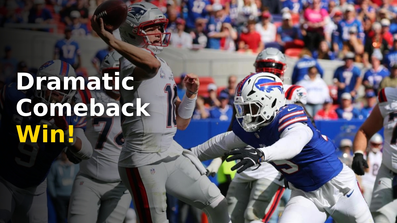 Drake Maye celebrating a victory in the Patriots Bills 2026 results game