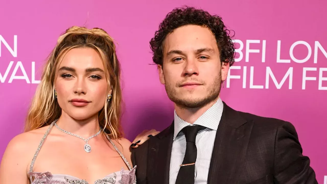 Florence Pugh and Finn Cole smiling at the 70th BFI London Film Festival