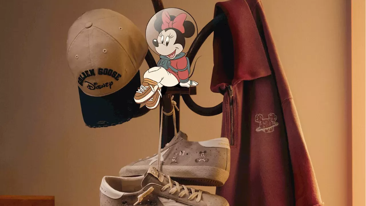 Golden Goose Disney sneakers collection display featuring iconic Mickey Mouse designs
