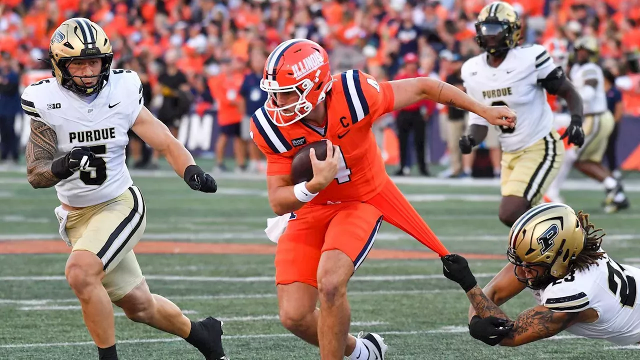 Illinois football loss to Purdue homecoming game action shot 2026