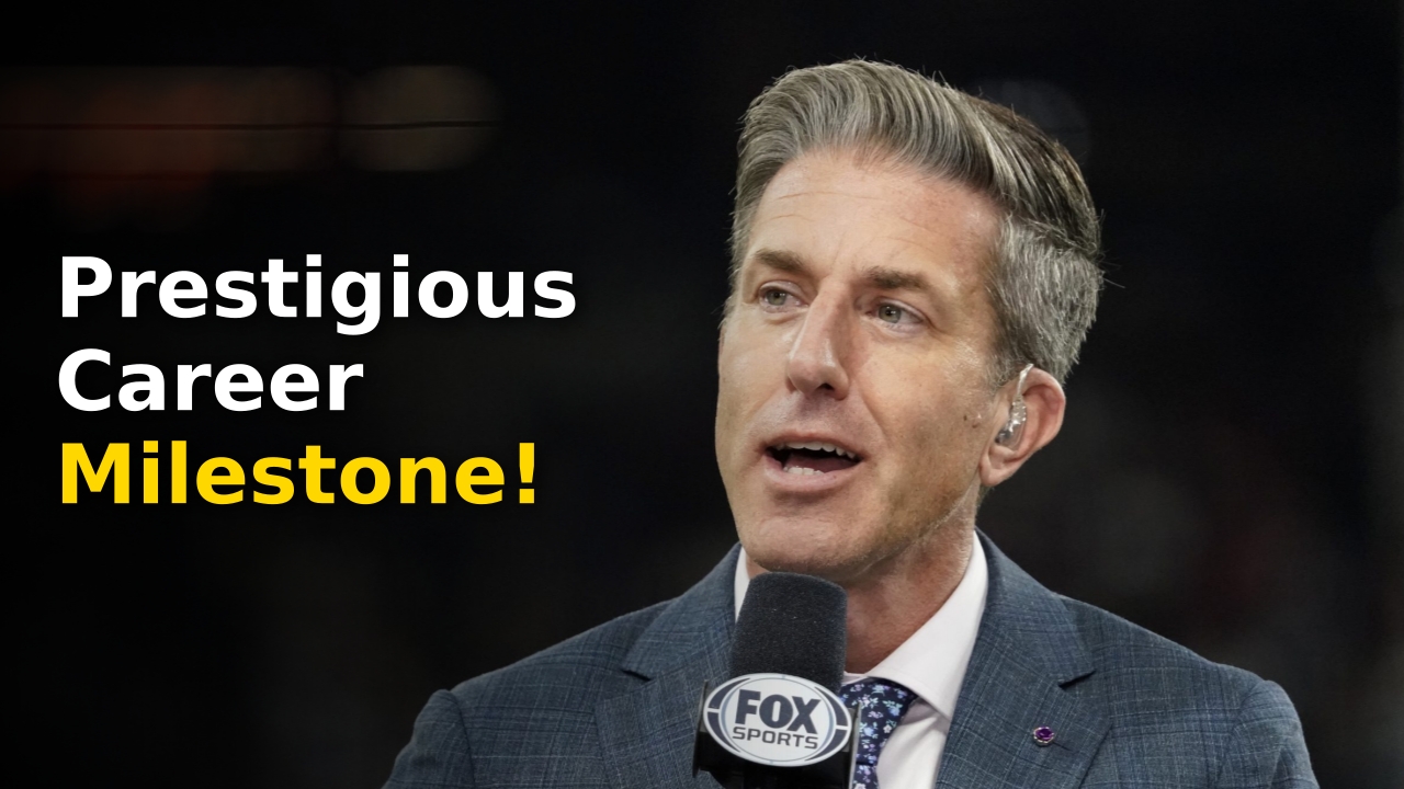 Kevin Burkhardt on the set of Fox Sports NFL coverage during a major broadcast