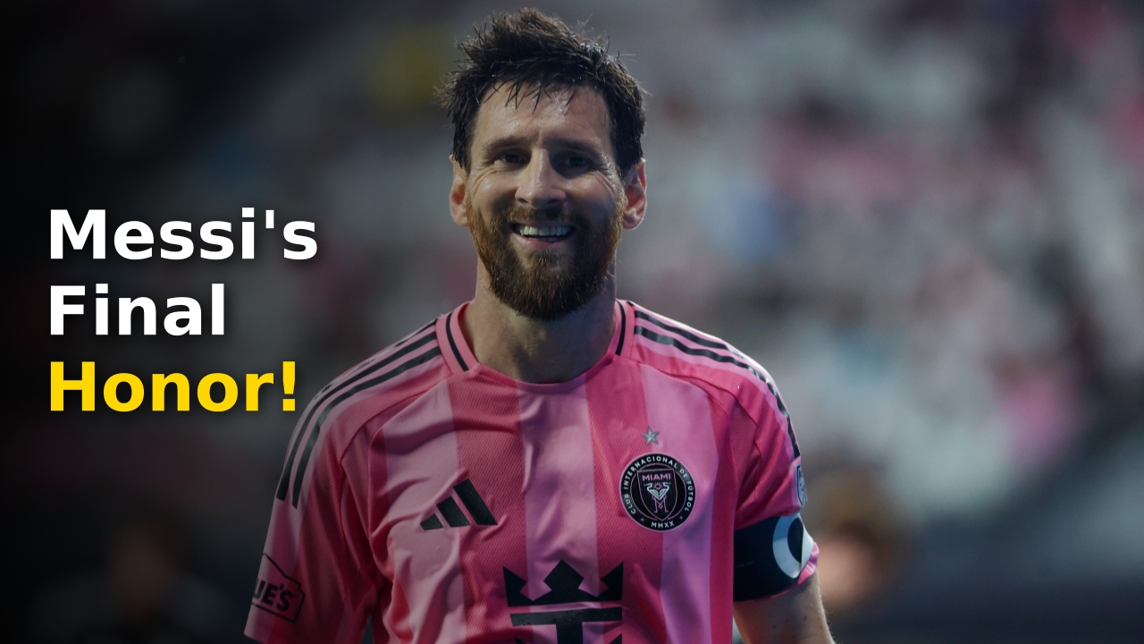 Lionel Messi holding the 2022 World Cup trophy during his UBA Doctorate 2026 tribute