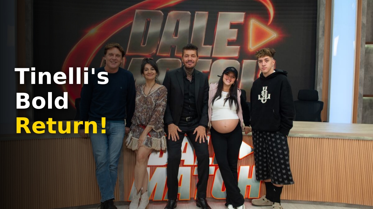 Marcelo Tinelli hosting his new show Dale Match on Infobae streaming platform