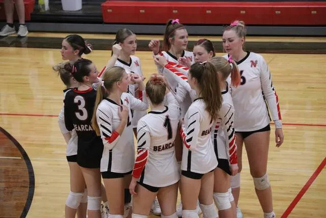 North Star volleyball team celebrating a set win during the 2024 season