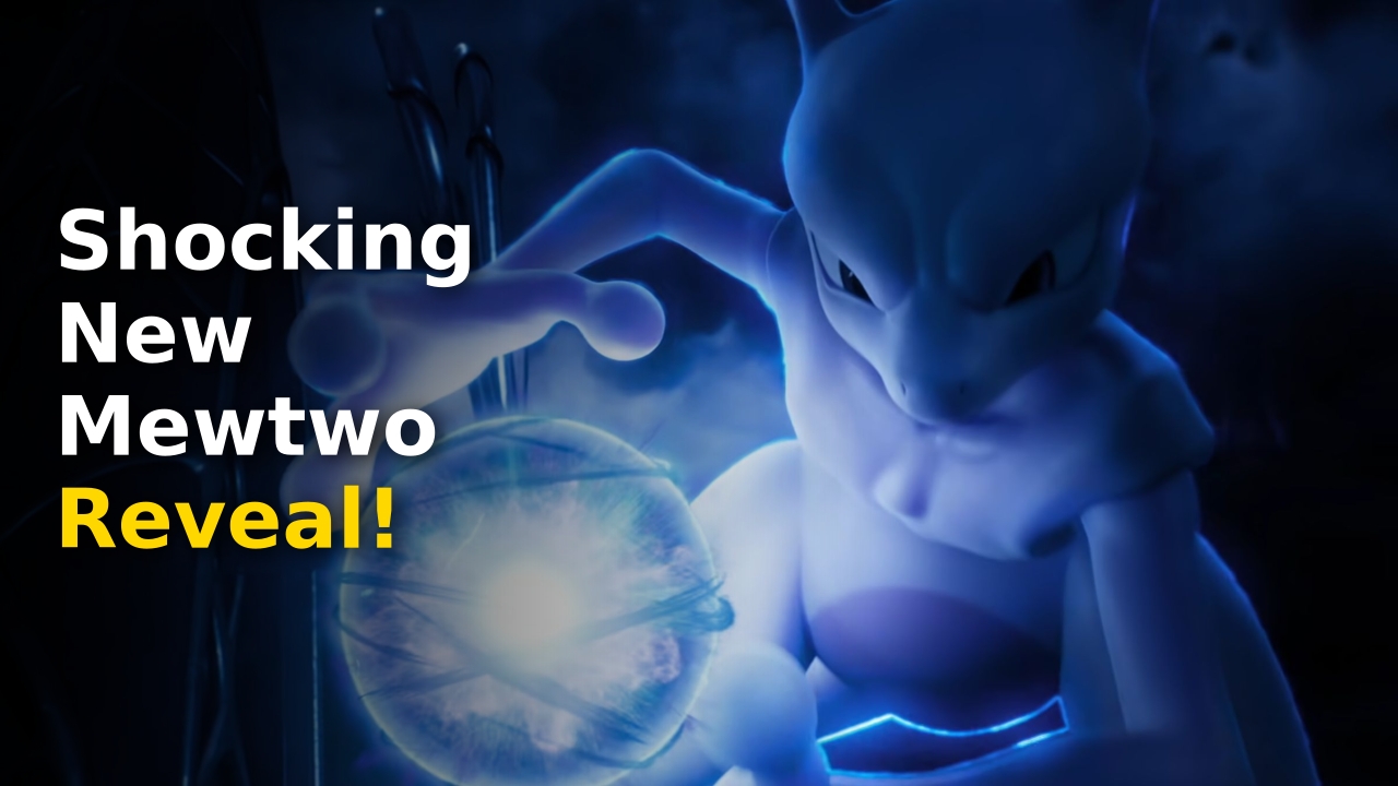 Pokémon Mewtwo Redesign 2025 30th anniversary logo with futuristic background
