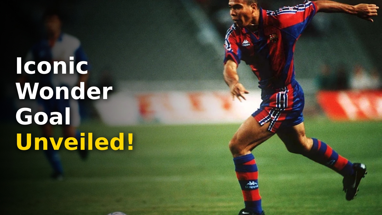 Ronaldo Barcelona goal celebration by Ronaldo Nazario wearing Blaugrana kit in 1996