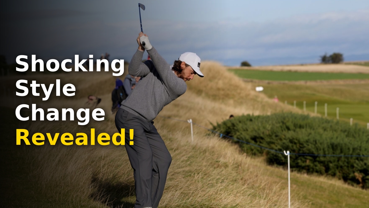 Rory McIlroy competing on the golf course with a fresh look