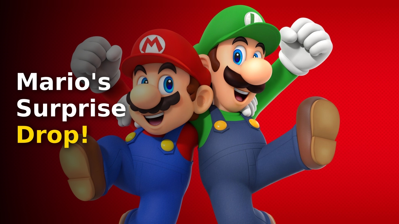 Super Mario 40th anniversary celebration graphic featuring Mario and Toad