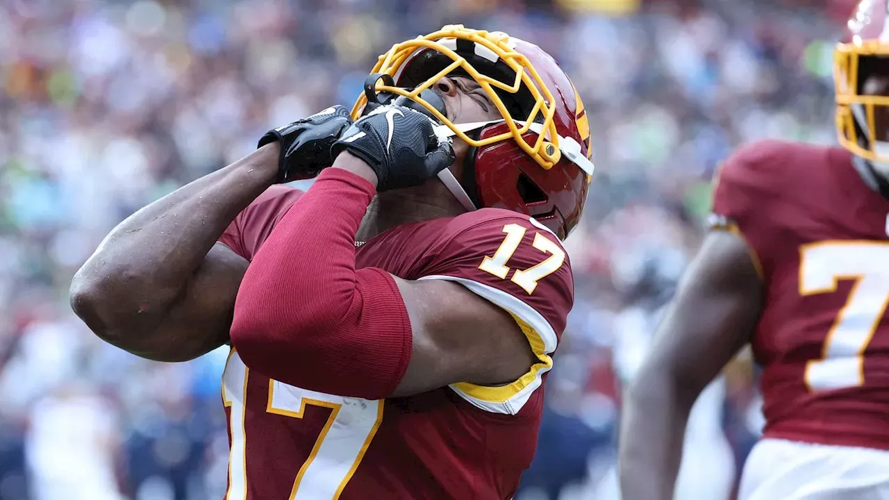 Terry McLaurin reacting to a touchdown catch before the Terry McLaurin Injury news broke for Week 4