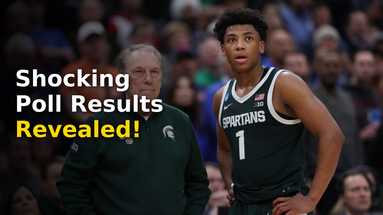 The Big Ten basketball preseason poll rankings displayed on a court background