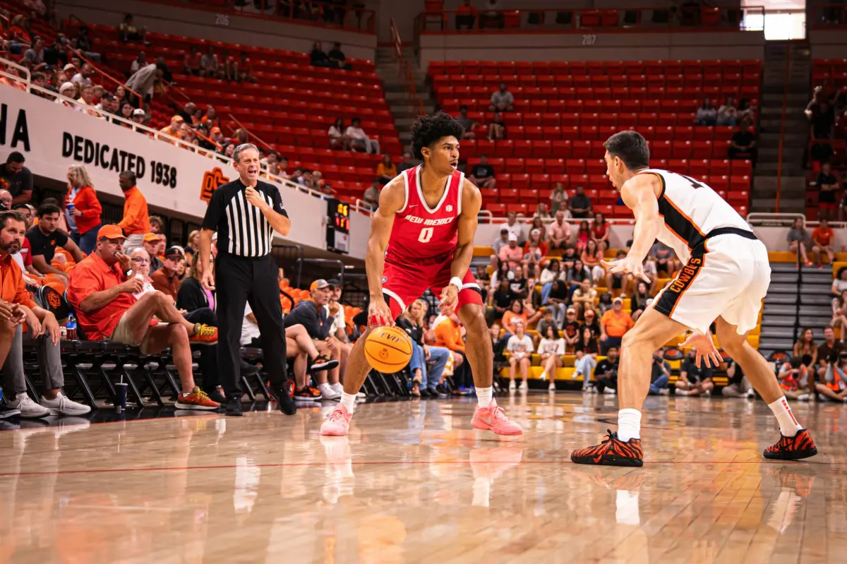 UNM Lobos vs Oklahoma State game action at Gallagher-Iba Arena 2026