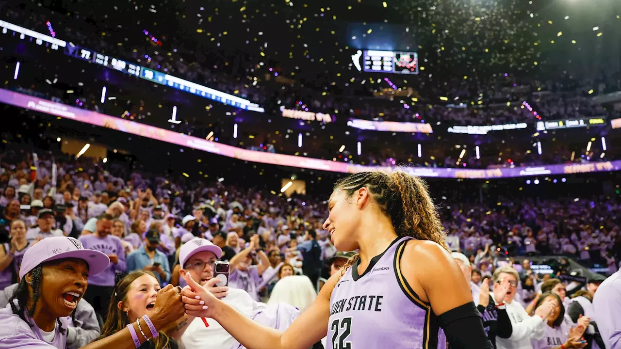 Veronica Burton walking on the court during a Golden State Valkyries game at Chase Center