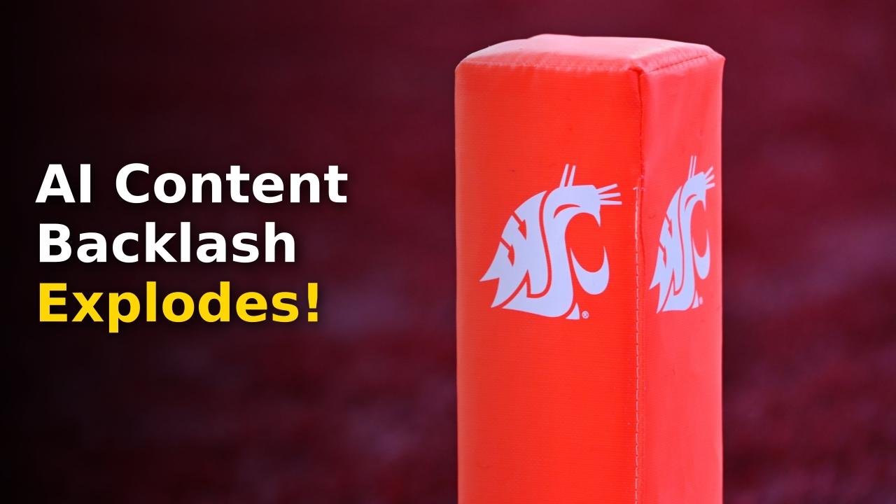 Washington State Cougars logo displayed on a digital screen at a sports media event