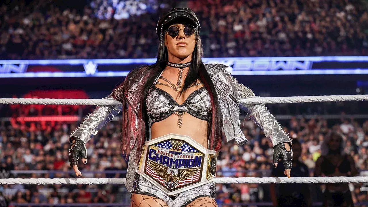 WWE superstar Jacy Jayne Money in the Bank ladder match entrance in New Orleans